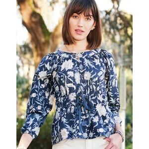 Spartina 449 Colette Blouse Hamilton Floral Block Navy sz S